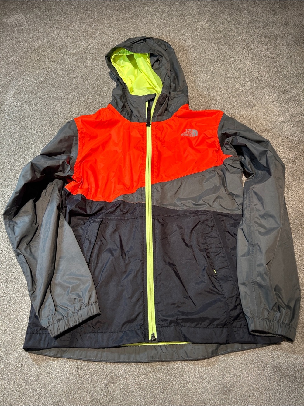 The North Face Kids Colorblock Rain Jacket - Orange, Gray, Black, Neon Yellow